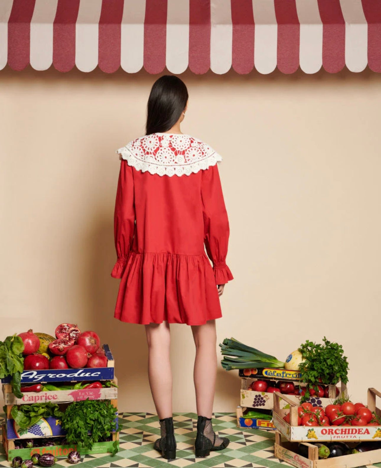 POMEGRANATE COLLAR MINI DRESS