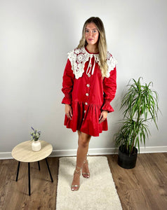 POMEGRANATE COLLAR MINI DRESS